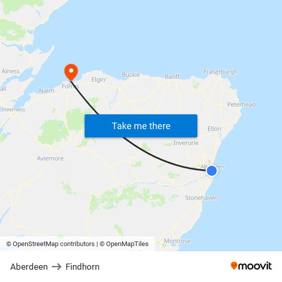 Aberdeen to Findhorn map