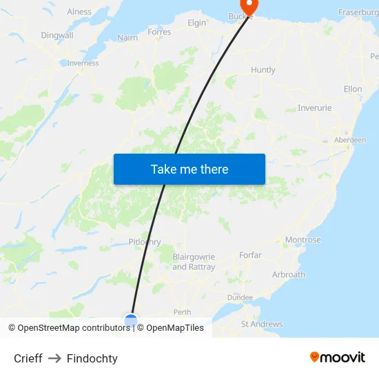 Crieff to Findochty map