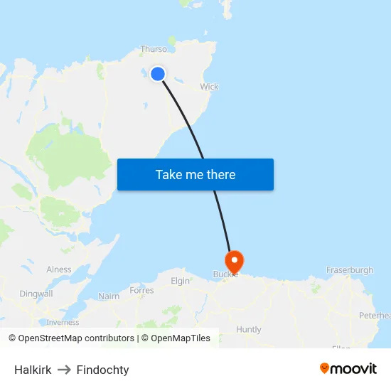Halkirk to Findochty map