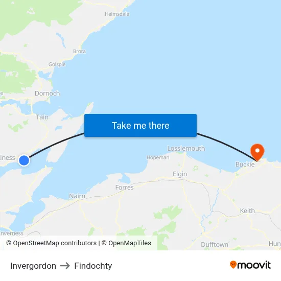 Invergordon to Findochty map