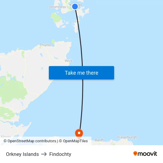 Orkney Islands to Findochty map