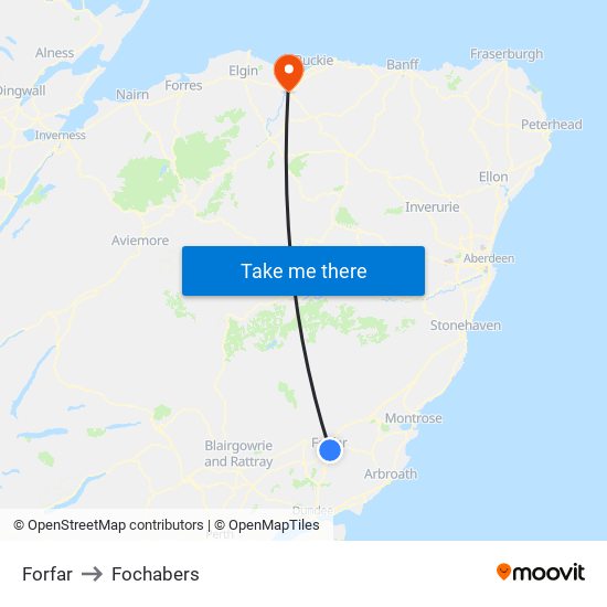 Forfar to Fochabers map