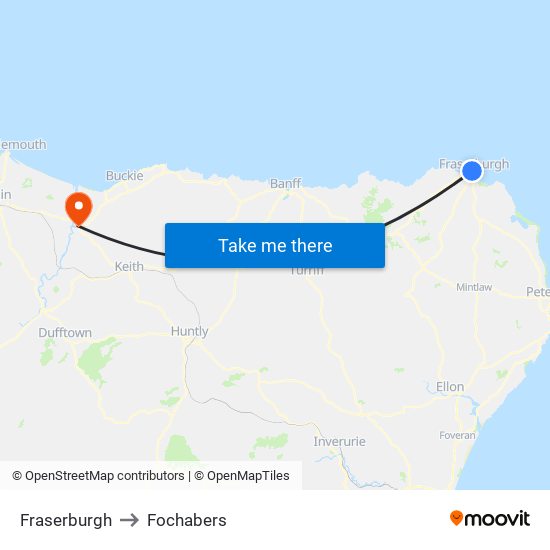 Fraserburgh to Fochabers map