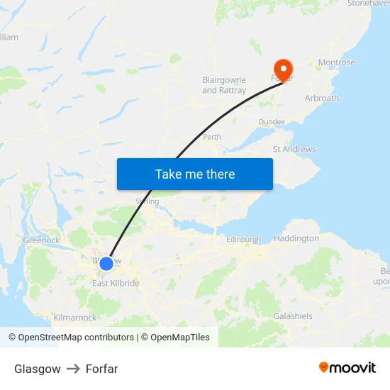 Glasgow to Forfar map