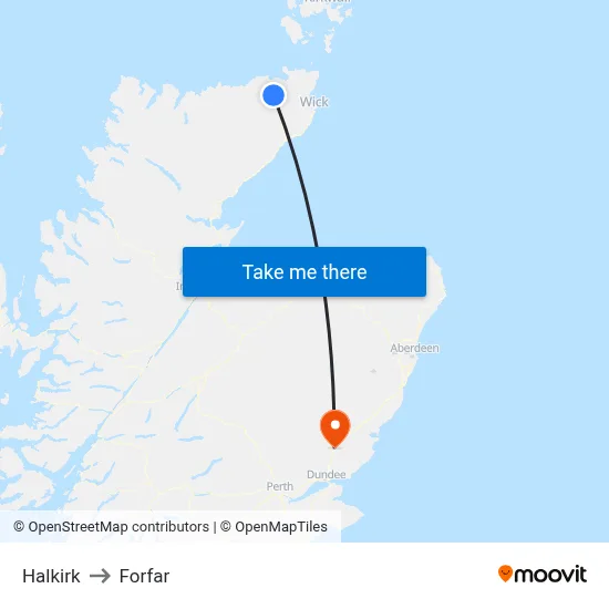 Halkirk to Forfar map