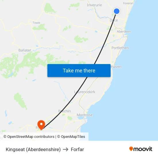 Kingseat (Aberdeenshire) to Forfar map