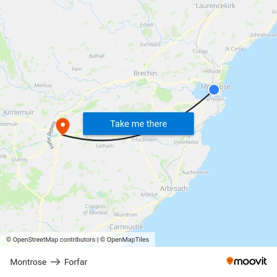Montrose to Forfar map