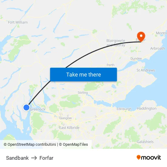 Sandbank to Forfar map