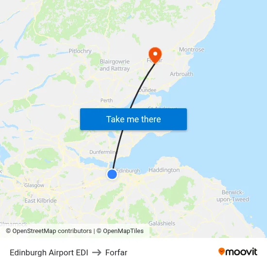 Edinburgh Airport EDI to Forfar map