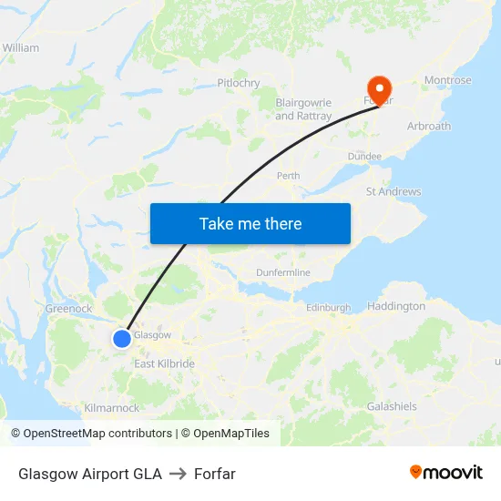 Glasgow Airport GLA to Forfar map