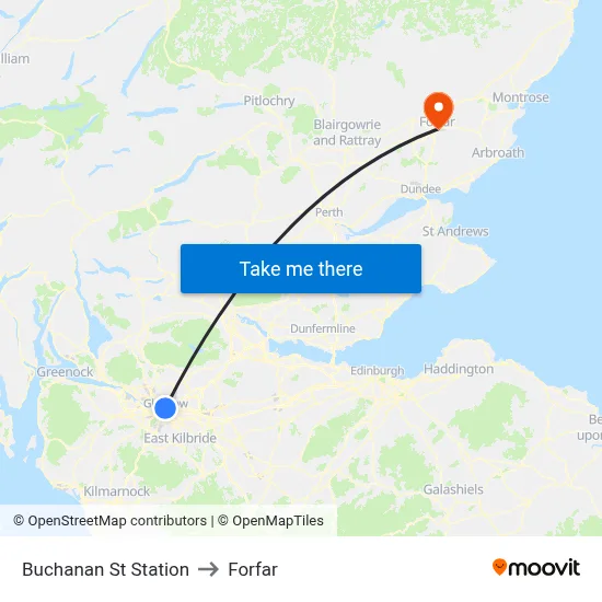 Buchanan St Station to Forfar map