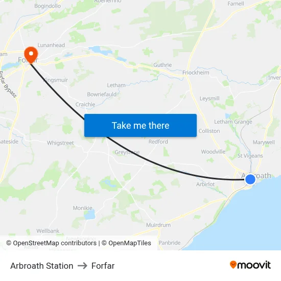 Arbroath Station to Forfar map