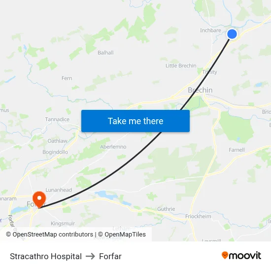 Stracathro Hospital to Forfar map