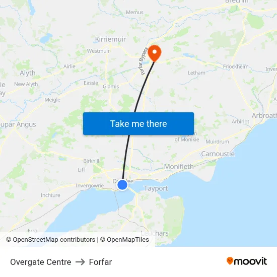 Overgate Centre to Forfar map
