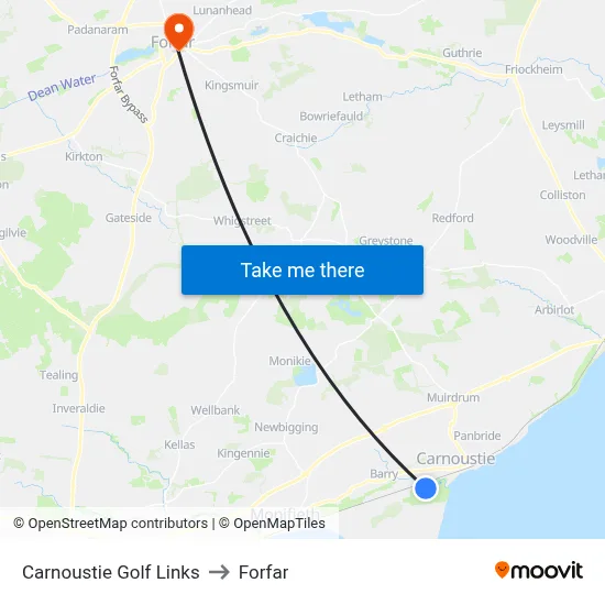 Carnoustie Golf Links to Forfar map