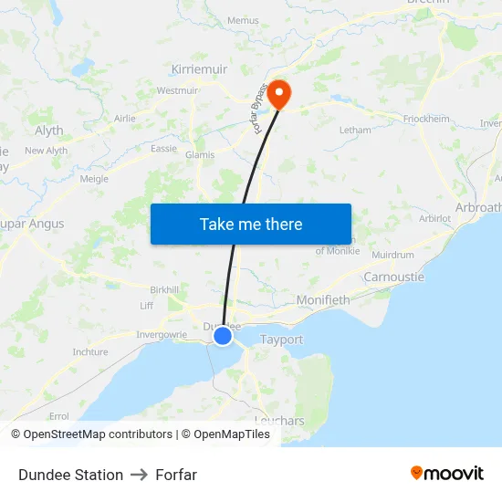 Dundee Station to Forfar map