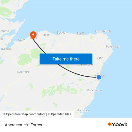 Aberdeen to Forres map