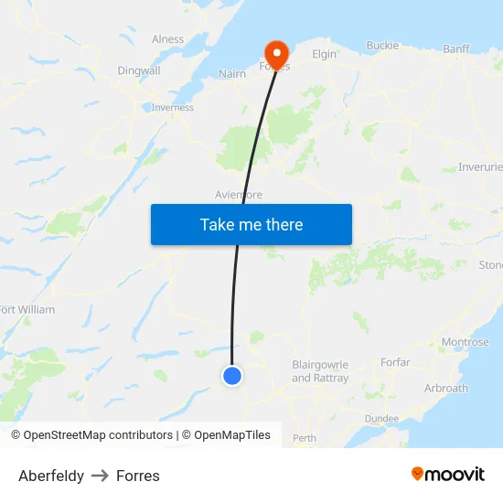 Aberfeldy to Forres map