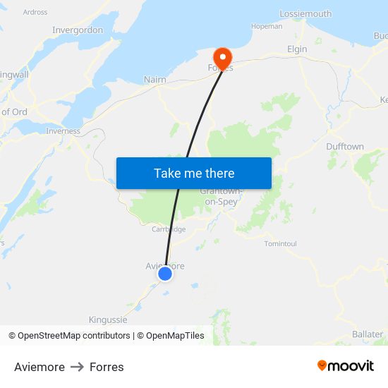 Aviemore to Forres map