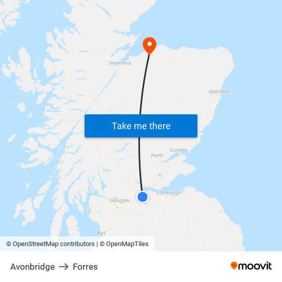 Avonbridge to Forres map