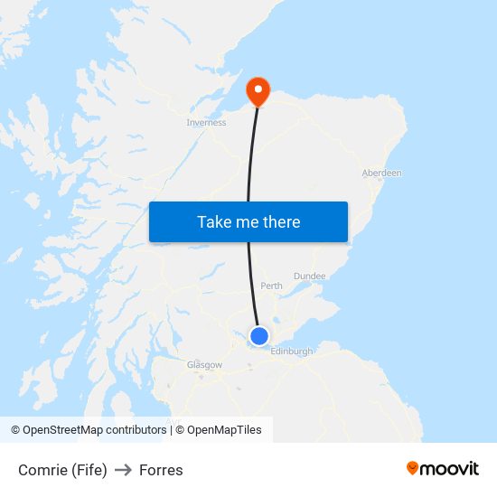 Comrie (Fife) to Forres map