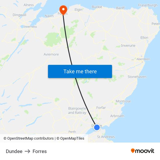 Dundee to Forres map