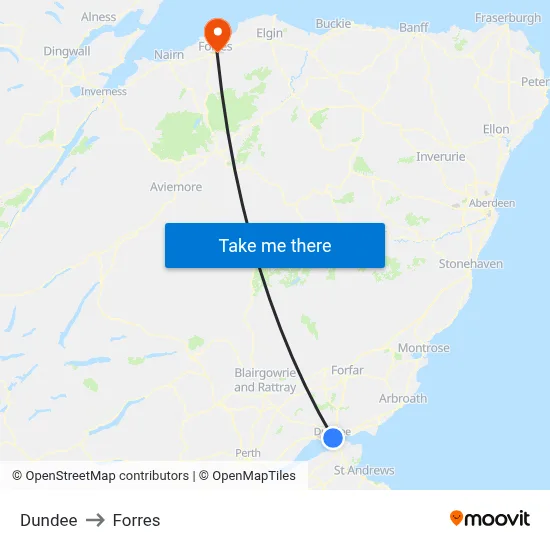 Dundee to Forres map