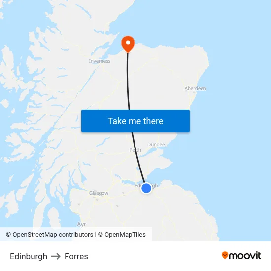 Edinburgh to Forres map