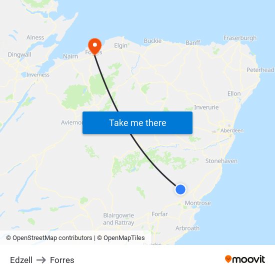 Edzell to Forres map