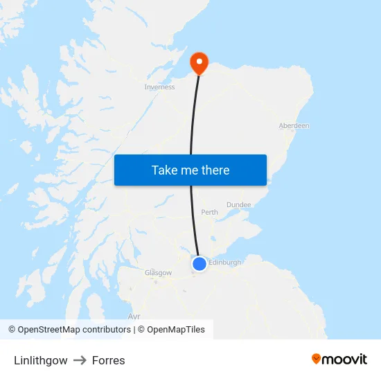 Linlithgow to Forres map