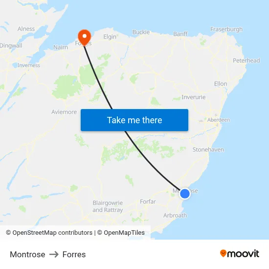 Montrose to Forres map