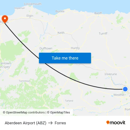 Aberdeen Airport (ABZ) to Forres map