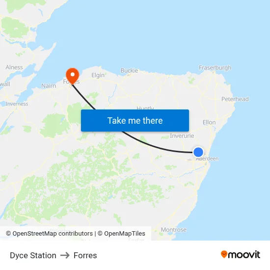 Dyce Station to Forres map