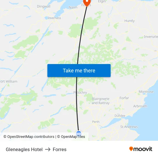 Gleneagles Hotel to Forres map