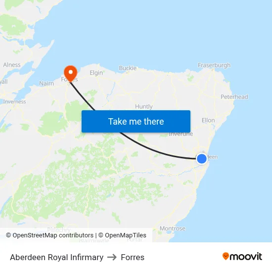 Aberdeen Royal Infirmary to Forres map