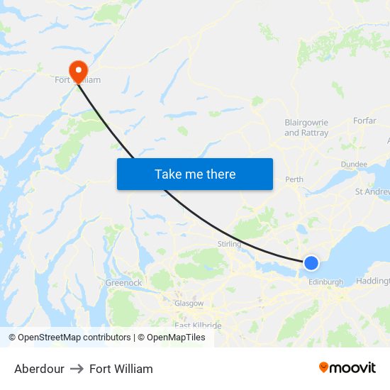 Aberdour to Fort William map