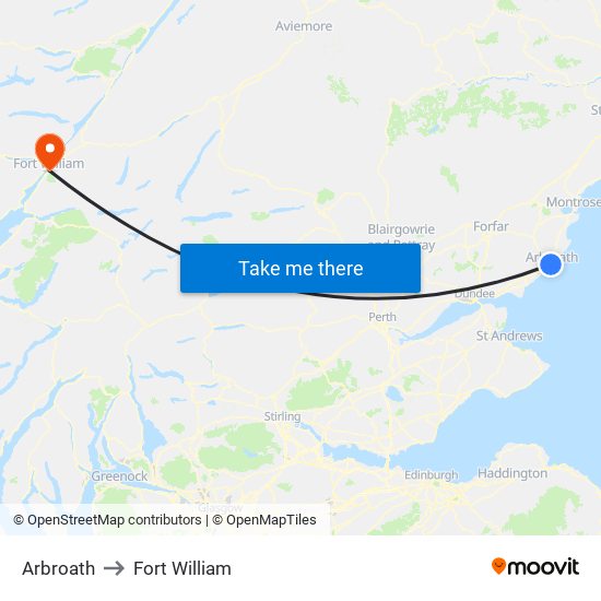 Arbroath to Fort William map