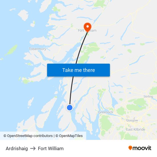 Ardrishaig to Fort William map