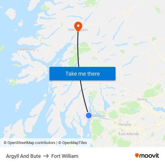 Argyll And Bute to Fort William map