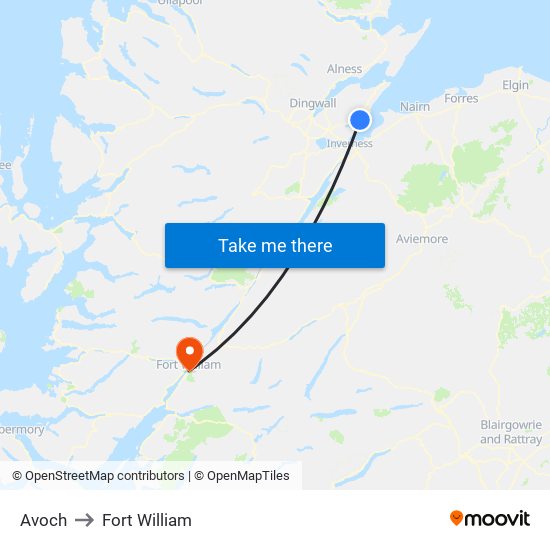 Avoch to Fort William map