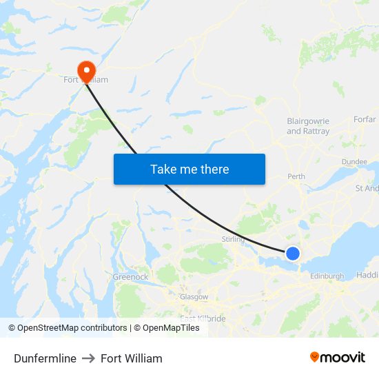 Dunfermline to Fort William map