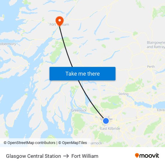 Glasgow Central Station to Fort William map