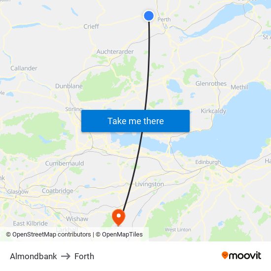 Almondbank to Forth map