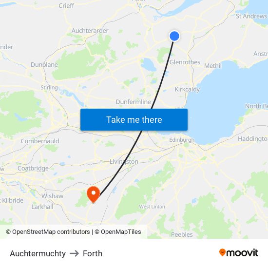 Auchtermuchty to Forth map