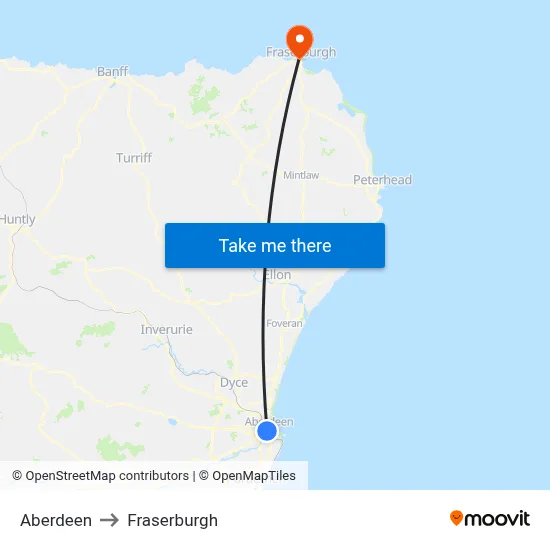 Aberdeen to Fraserburgh map