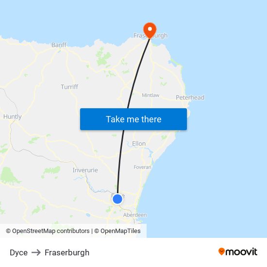 Dyce to Fraserburgh map