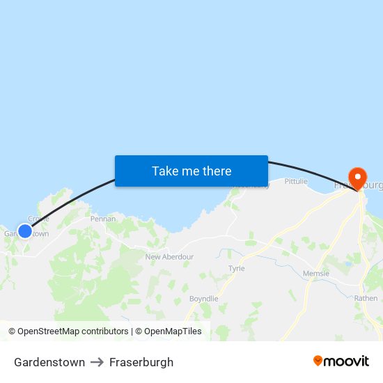 Gardenstown to Fraserburgh map