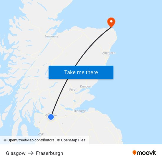 Glasgow to Fraserburgh map