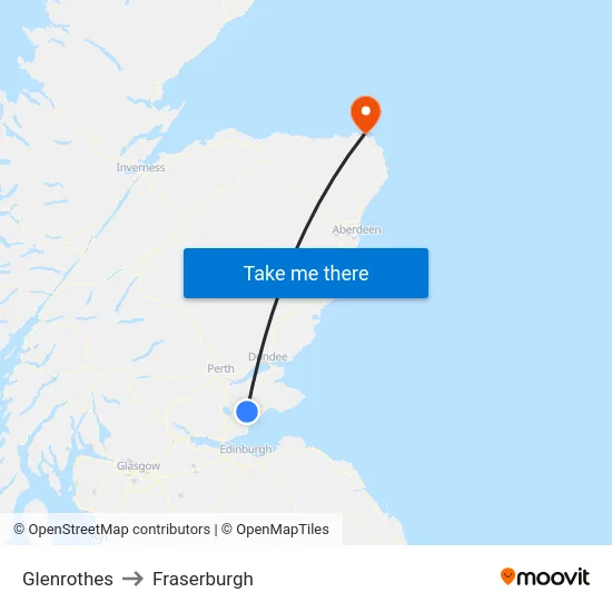Glenrothes to Fraserburgh map