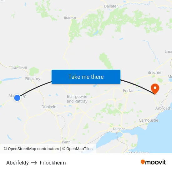 Aberfeldy to Friockheim map